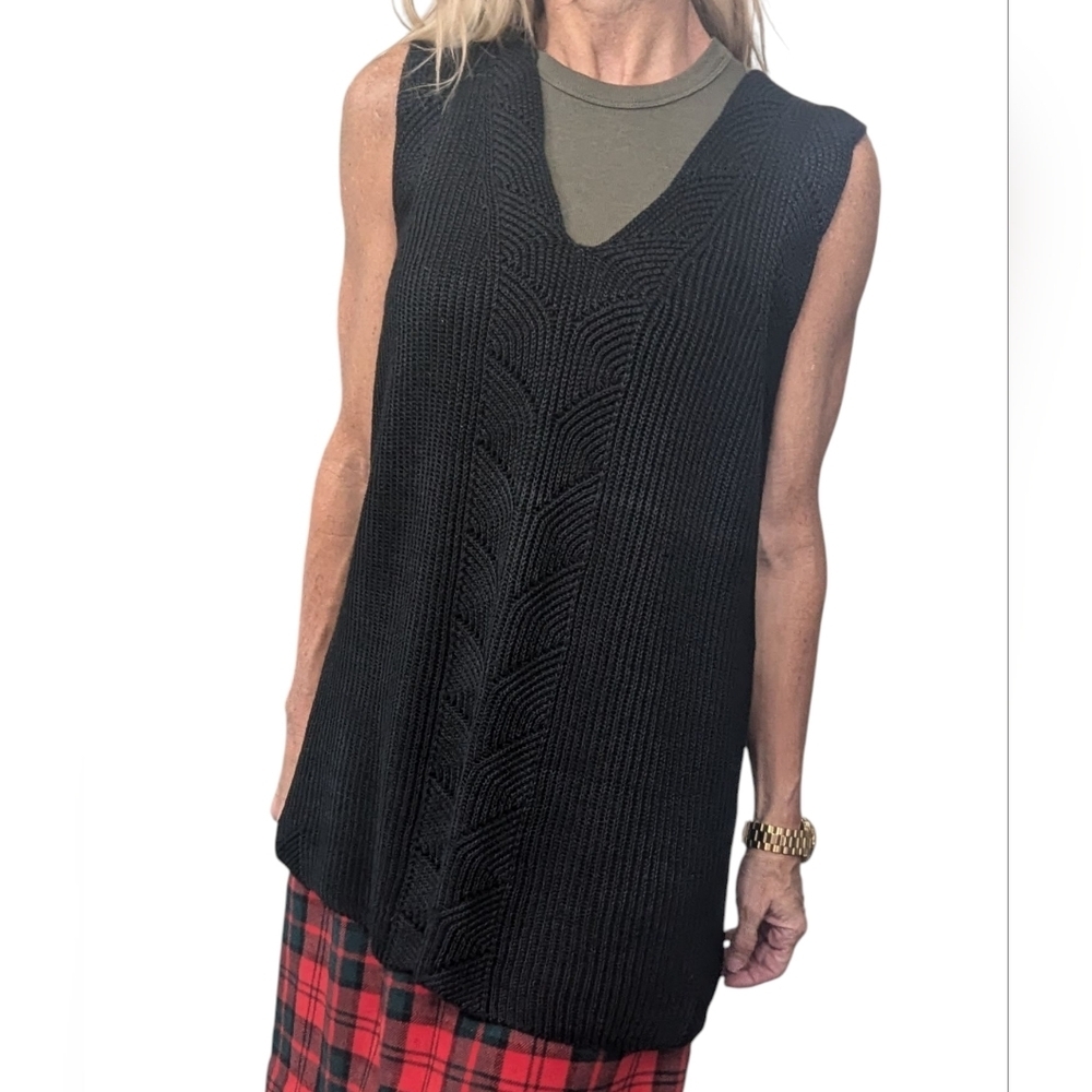 Escada Sport Black 100% Linen Cable Knit Tunic Sweater Vest Size L